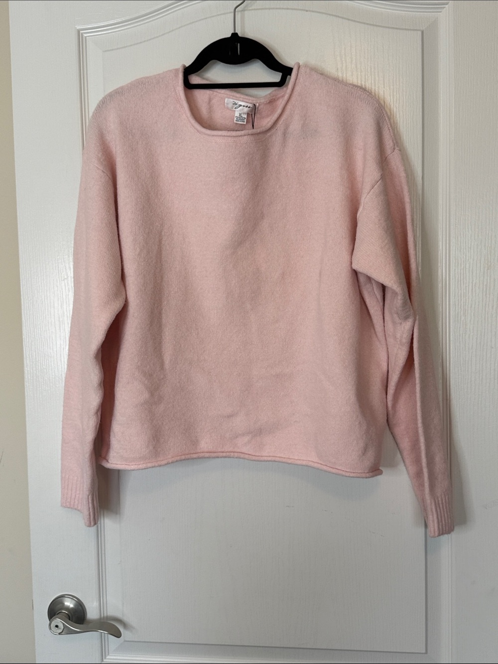 Vigoss Rolled Hem Crew Neck Sweater Baby Pink XL